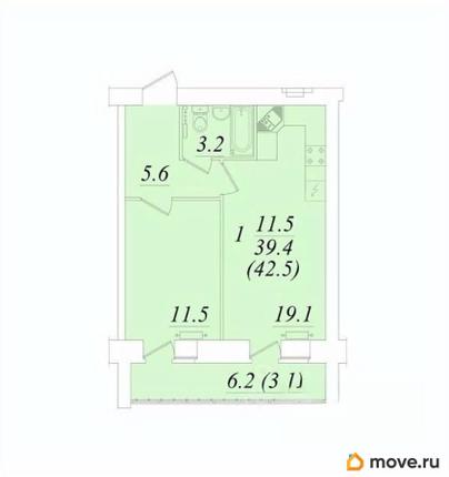 1-комн. квартира, 42.5 м&sup2;