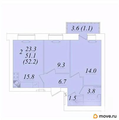 2-комн. квартира, 52.2 м&sup2;