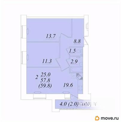2-комн. квартира, 59.8 м&sup2;