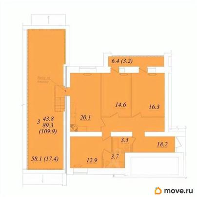 3-комн. квартира, 109.9 м&sup2;