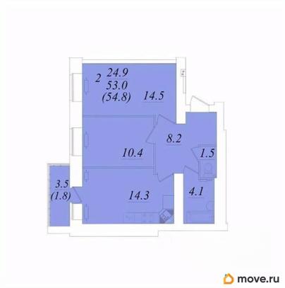 2-комн. квартира, 54.8 м&sup2;