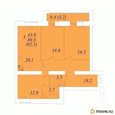 3-комн. квартира, 92.5 м&sup2;
