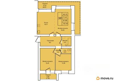 3-комн. квартира, 81.88 м&sup2;