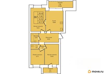 3-комн. квартира, 76.78 м&sup2;