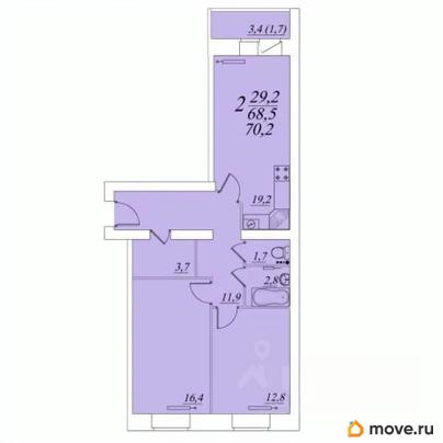 2-комн. квартира, 70.6 м&sup2;