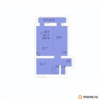 2-комн. квартира, 64.5 м&sup2;
