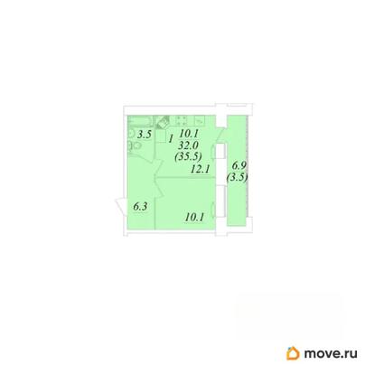 1-комн. квартира, 35.5 м&sup2;