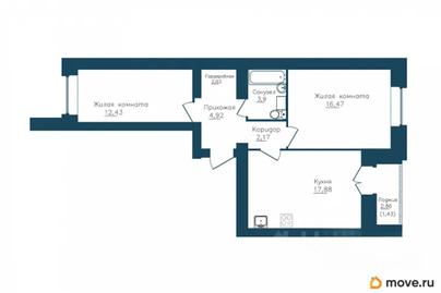2-комн. квартира, 62.22 м&sup2;