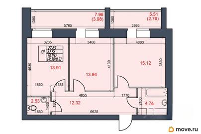 2-комн. квартира, 69.3 м&sup2;