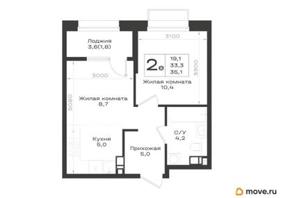 2-комн. квартира, 35.1 м&sup2;
