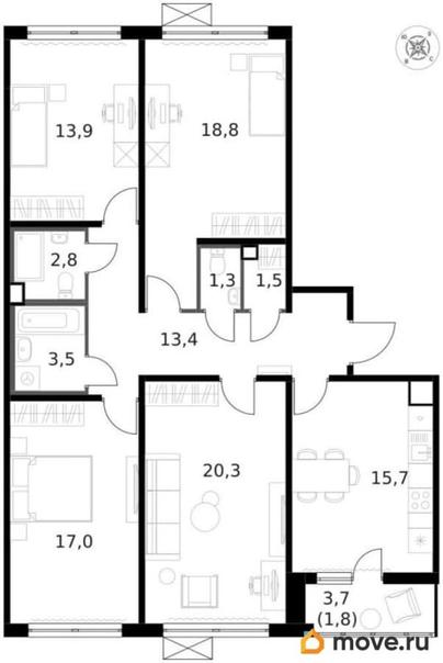 4-комн. квартира, 110.1 м&sup2;