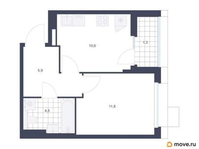 1-комн. квартира, 34.1 м&sup2;
