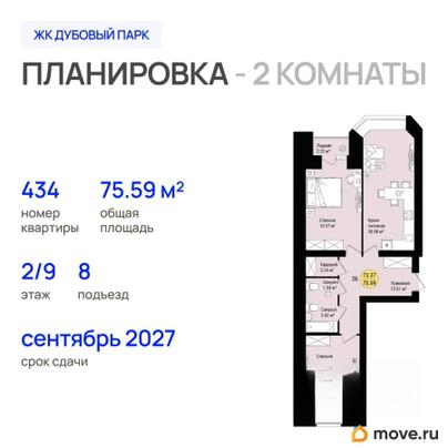 2-комн. квартира, 75.59 м&sup2;