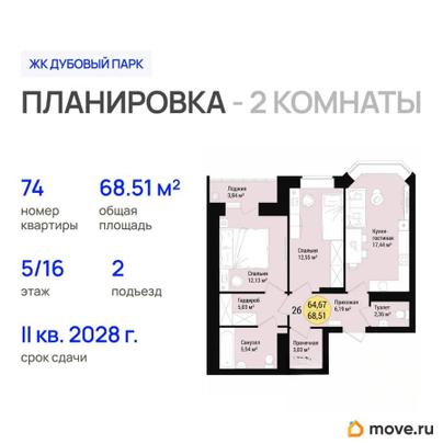 2-комн. квартира, 68.51 м&sup2;