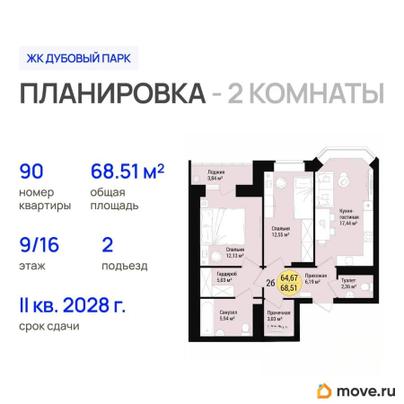 2-комн. квартира, 68.51 м&sup2;
