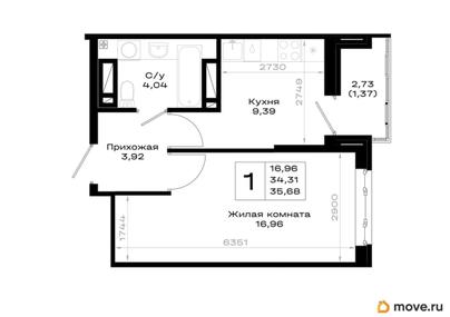 1-комн. квартира, 35.68 м&sup2;