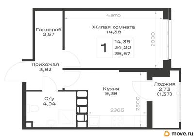 1-комн. квартира, 35.57 м&sup2;
