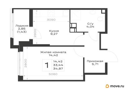 1-комн. квартира, 34.87 м&sup2;