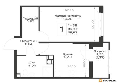 1-комн. квартира, 35.57 м&sup2;