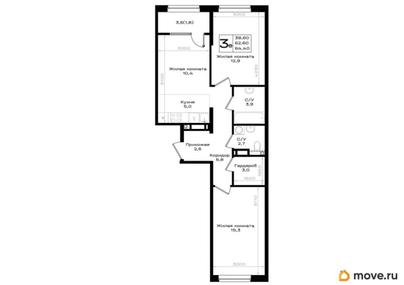 3-комн. квартира, 64.4 м&sup2;