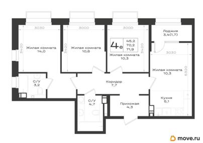 4-комн. квартира, 71.9 м&sup2;