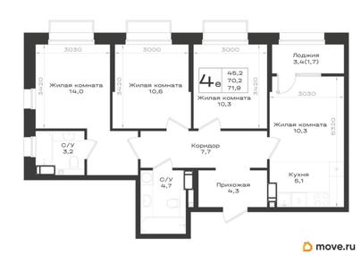 4-комн. квартира, 71.9 м&sup2;