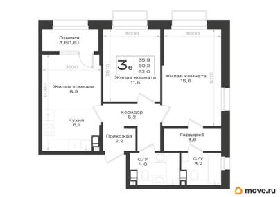 3-комн. квартира, 62 м&sup2;