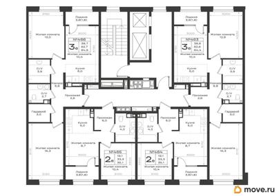 3-комн. квартира, 64.5 м&sup2;
