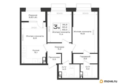 3-комн. квартира, 62 м&sup2;