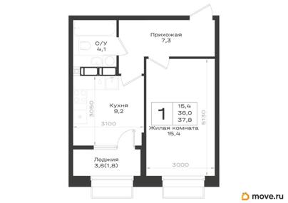 1-комн. квартира, 37.8 м&sup2;