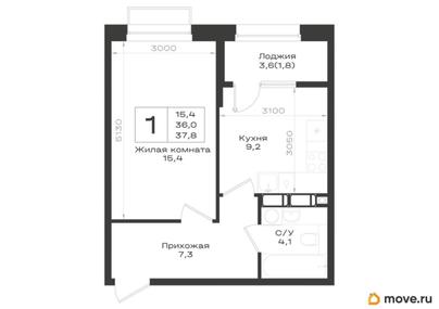 1-комн. квартира, 37.8 м&sup2;