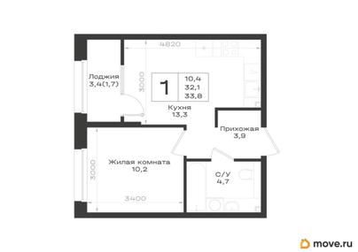 1-комн. квартира, 33.8 м&sup2;