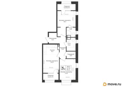 3-комн. квартира, 61.2 м&sup2;