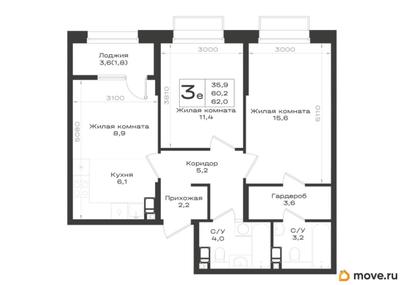 3-комн. квартира, 62 м&sup2;