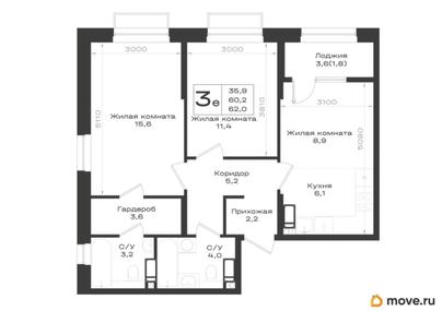 3-комн. квартира, 62 м&sup2;