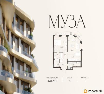 1-комн. квартира, 60.5 м&sup2;