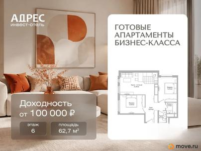 3-комн. апартаменты, 62.7 м&sup2;