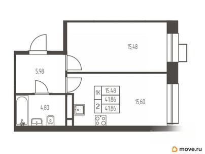 1-комн. квартира, 41.9 м&sup2;
