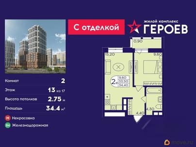 2-комн. квартира, 34.4 м&sup2;