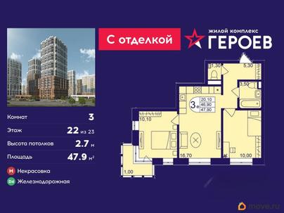 3-комн. квартира, 47.9 м&sup2;