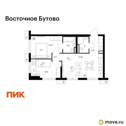 2-комн. квартира, 50.6 м&sup2;