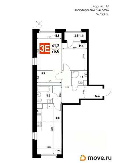 3-комн. квартира, 76.6 м&sup2;