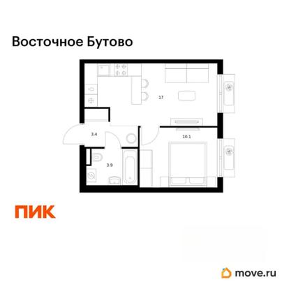 1-комн. квартира, 34.4 м&sup2;