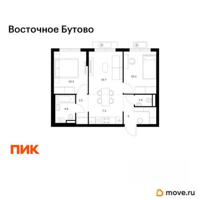 2-комн. квартира, 51.1 м&sup2;