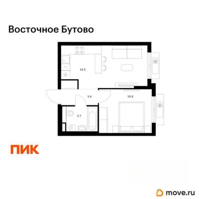 1-комн. квартира, 34.4 м&sup2;