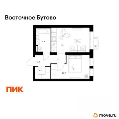1-комн. квартира, 34.6 м&sup2;