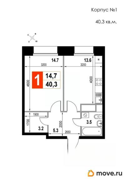 1-комн. квартира, 40.3 м&sup2;