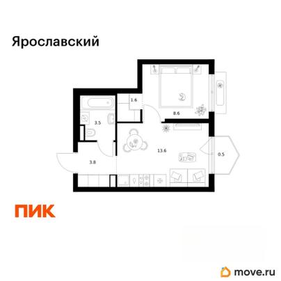 1-комн. квартира, 31.6 м&sup2;