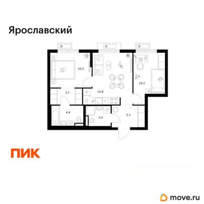 2-комн. квартира, 52.8 м&sup2;