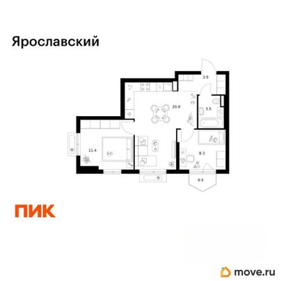 2-комн. квартира, 48.4 м&sup2;
